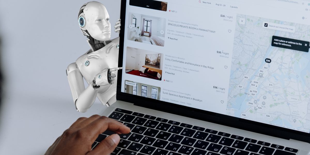 Funny robot looking confused at a website